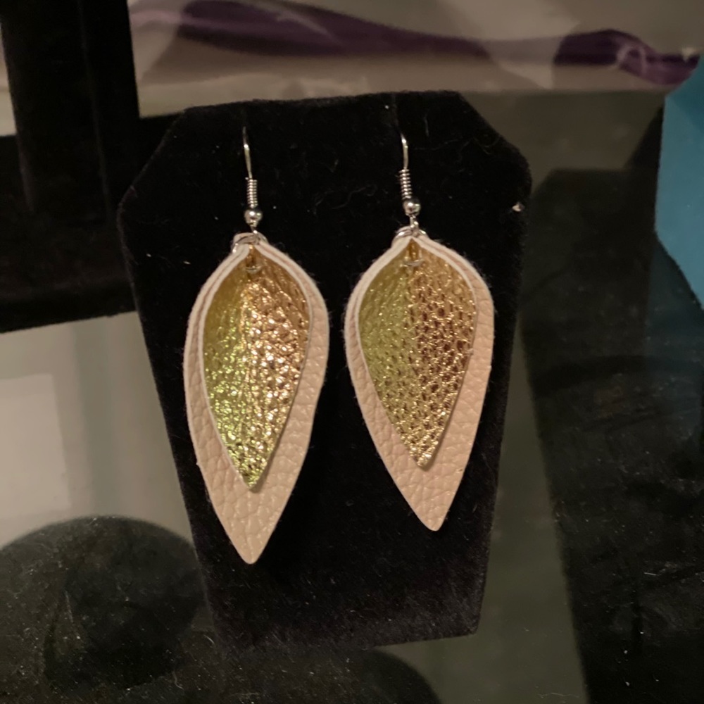 Custom “leather” leaf earrings